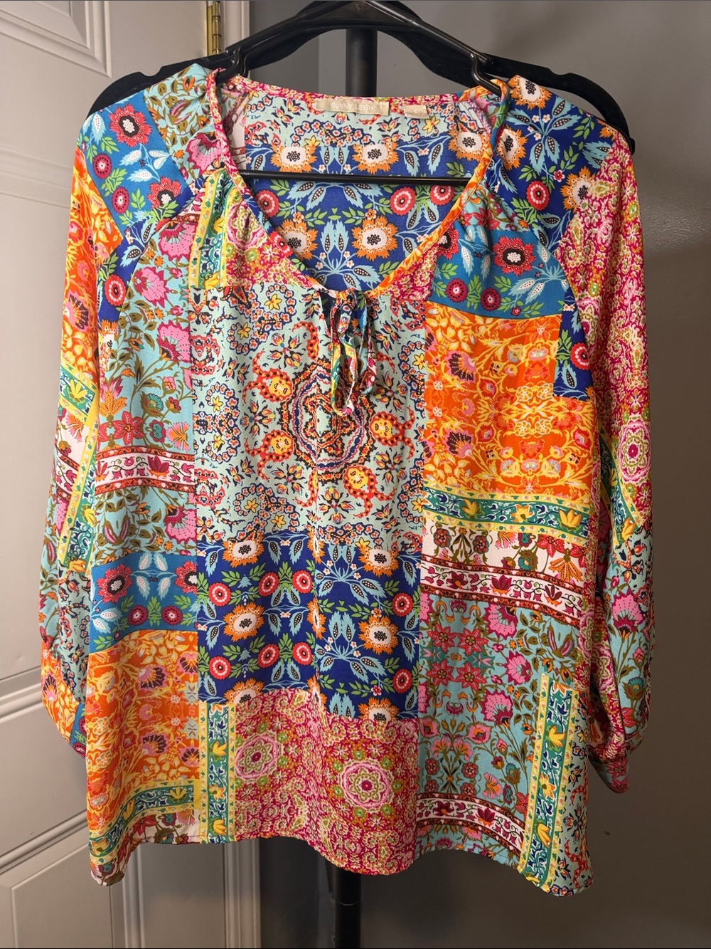 Sunny Leigh Multicolor Patchwork Floral Tunic - Blue, Orange, Pink
